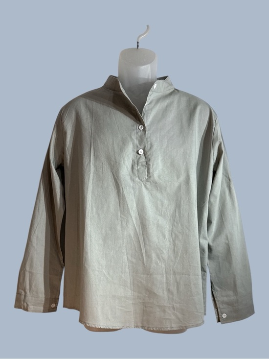 Cotton Linen Other - Band Collar 100% Cotton Linen Long Adjustable Sleeve Button Front Shirt Gray M